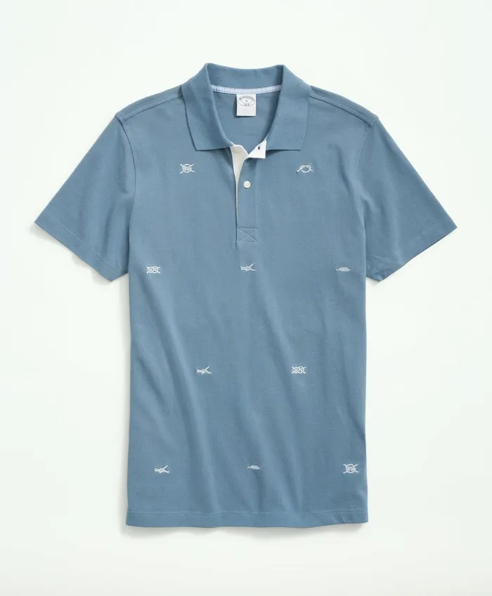 Polo andamp Rugby Shirts Men Brooks Brothers Cotton SlimFit Embroidered Rope Polo Shirt Blue Multi