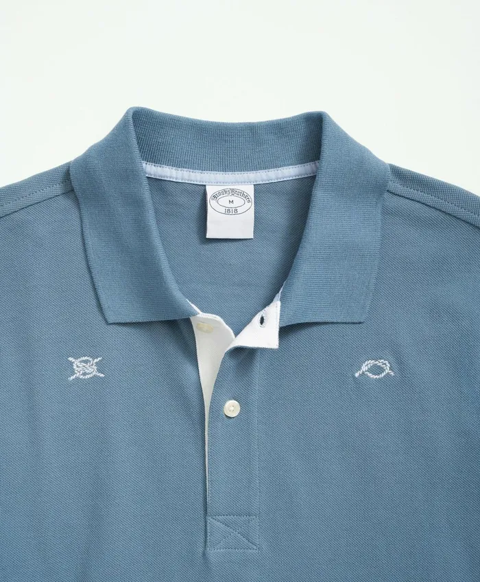 Polo andamp Rugby Shirts Men Brooks Brothers Cotton SlimFit Embroidered Rope Polo Shirt Blue Multi