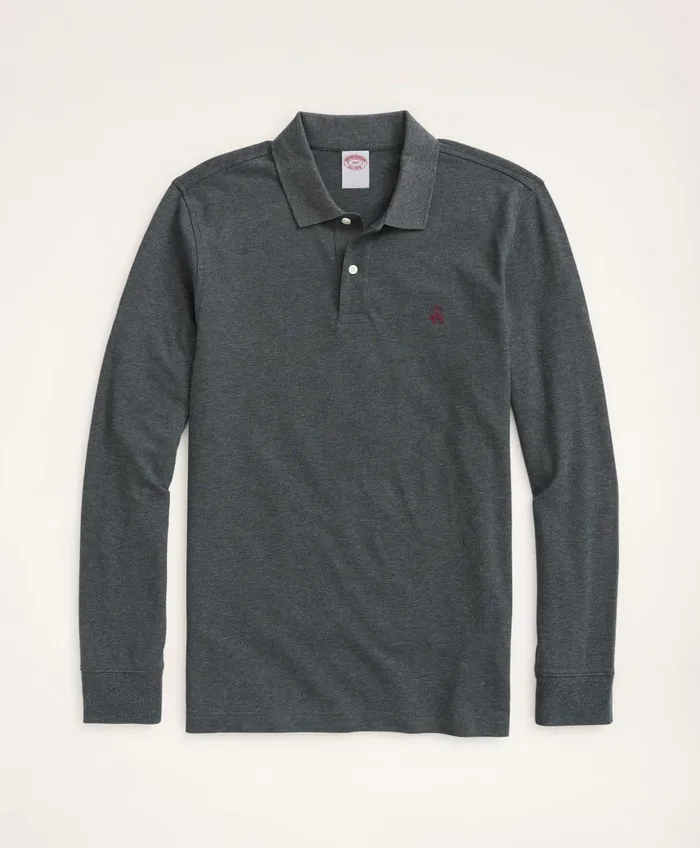Polo andamp Rugby Shirts Men Brooks Brothers Golden Fleece Big andamp Tall Stretch Supima LongSleeve Polo Shirt Dark Charcoal Heather