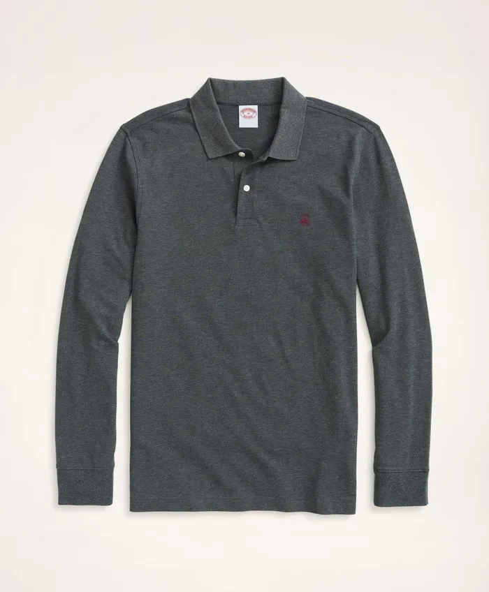 Polo andamp Rugby Shirts Men Brooks Brothers Golden Fleece Original Fit Stretch Supima LongSleeve Polo Shirt Dark Charcoal Heather