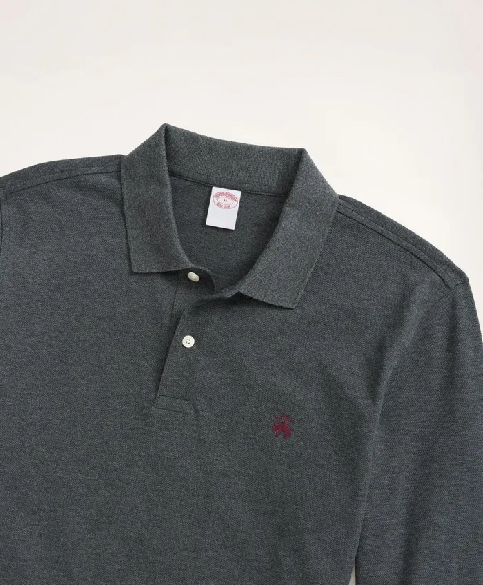 Polo andamp Rugby Shirts Men Brooks Brothers Golden Fleece Original Fit Stretch Supima LongSleeve Polo Shirt Dark Charcoal Heather