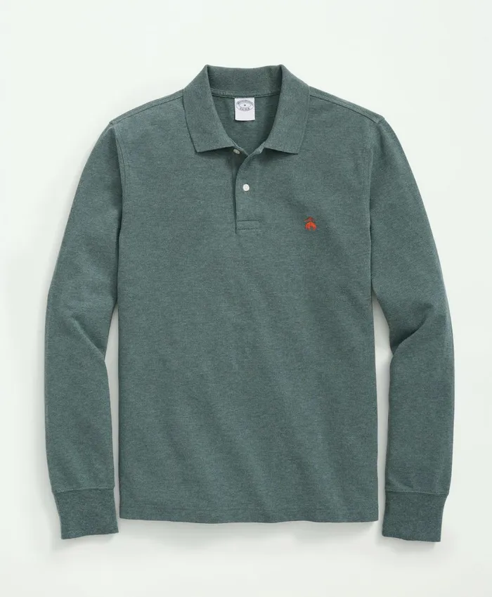 Polo andamp Rugby Shirts Men Brooks Brothers Golden Fleece Original Fit Stretch Supima LongSleeve Polo Shirt Dark Green