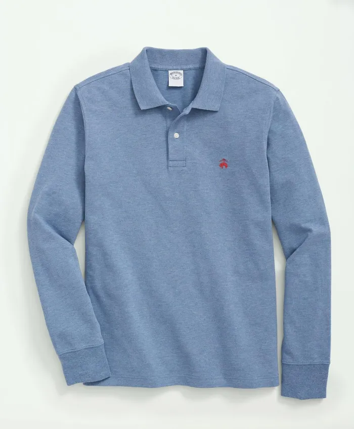 Polo andamp Rugby Shirts Men Brooks Brothers Golden Fleece Original Fit Stretch Supima LongSleeve Polo Shirt Denim Heather