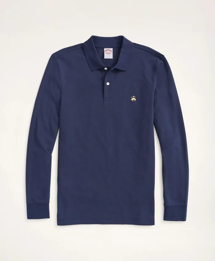 Polo andamp Rugby Shirts Men Brooks Brothers Golden Fleece Original Fit Stretch Supima LongSleeve Polo Shirt Navy