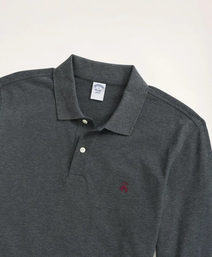 Polo andamp Rugby Shirts Men Brooks Brothers Golden Fleece Slim Fit Stretch Supima LongSleeve Polo Shirt Dark Charcoal Heather