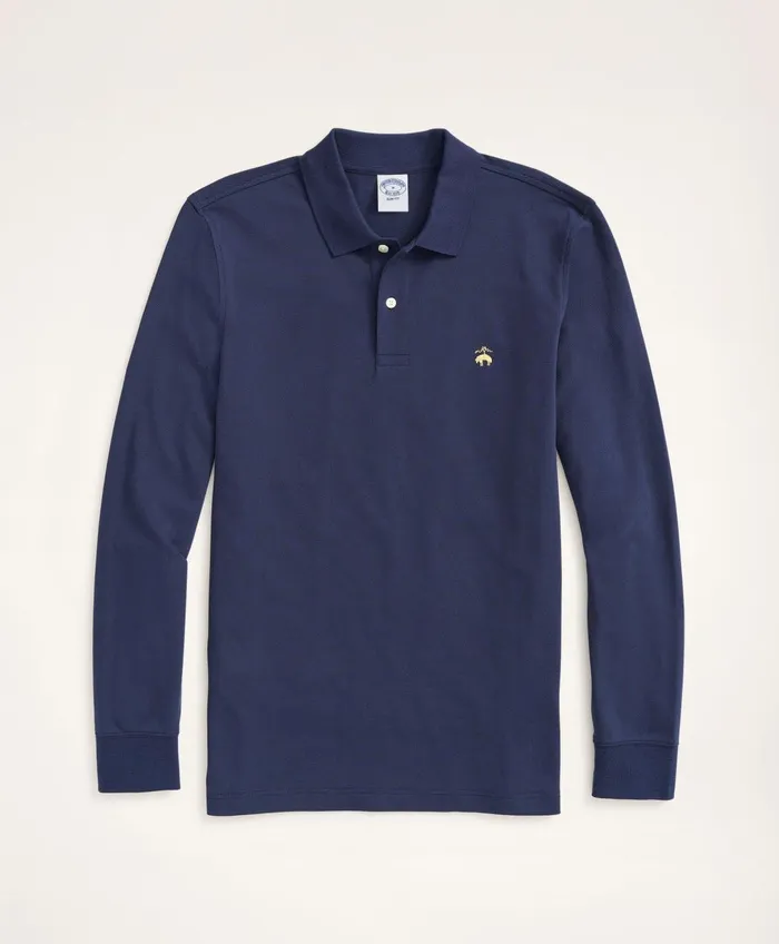Polo andamp Rugby Shirts Men Brooks Brothers Golden Fleece Slim Fit Stretch Supima LongSleeve Polo Shirt Navy