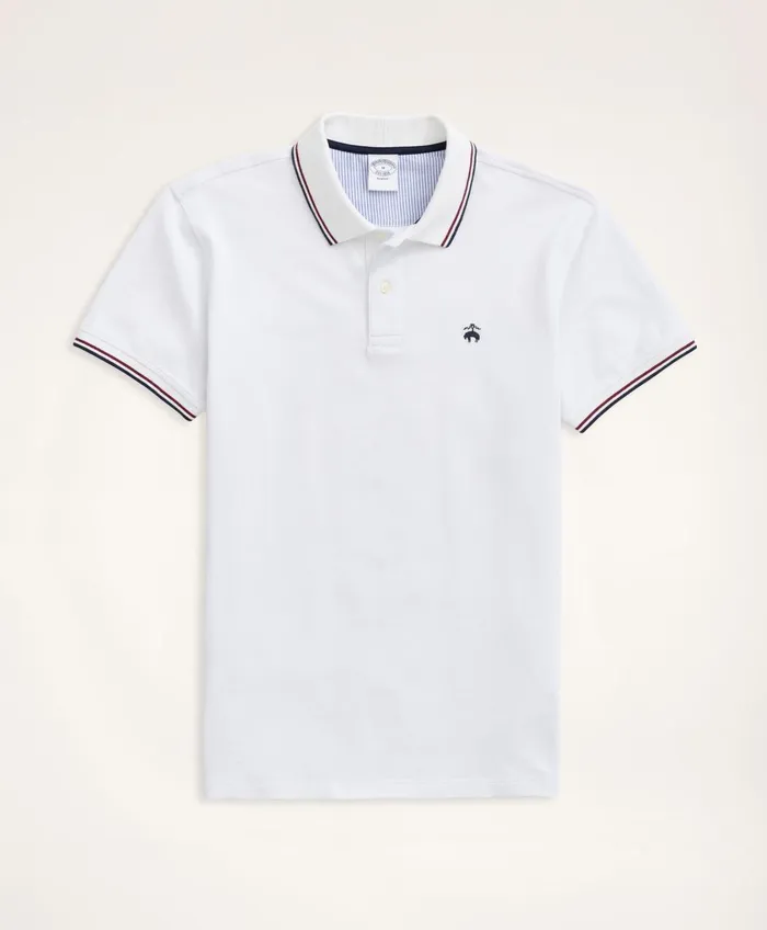 Polo andamp Rugby Shirts Men Brooks Brothers Golden Fleece Slim Fit Supima Tipped Polo Shirt White