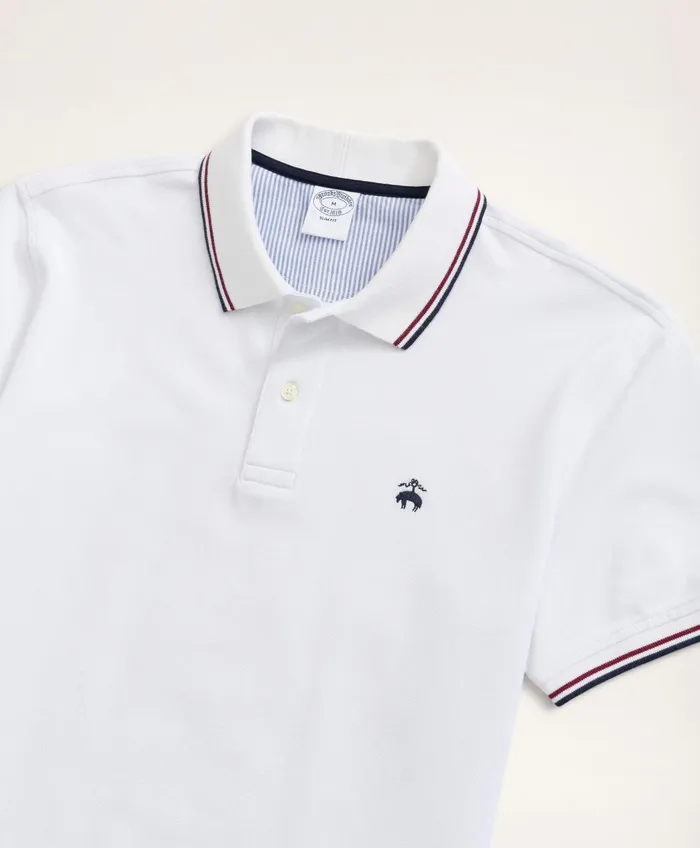 Polo andamp Rugby Shirts Men Brooks Brothers Golden Fleece Slim Fit Supima Tipped Polo Shirt White
