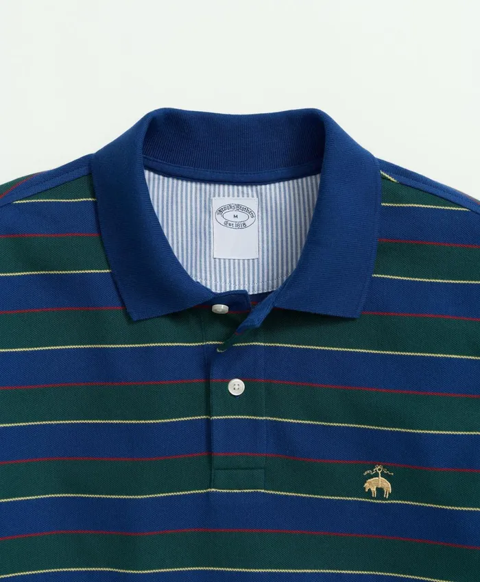 Polo andamp Rugby Shirts Men Brooks Brothers Golden Fleece Stretch Supima Cotton Pique LongSleeve Striped Polo Shirt Green Multi