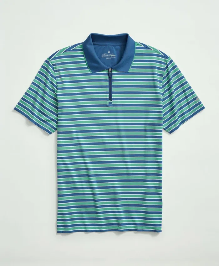 Polo andamp Rugby Shirts Men Brooks Brothers Performance Zip Stripe Polo Shirt Bluegreen