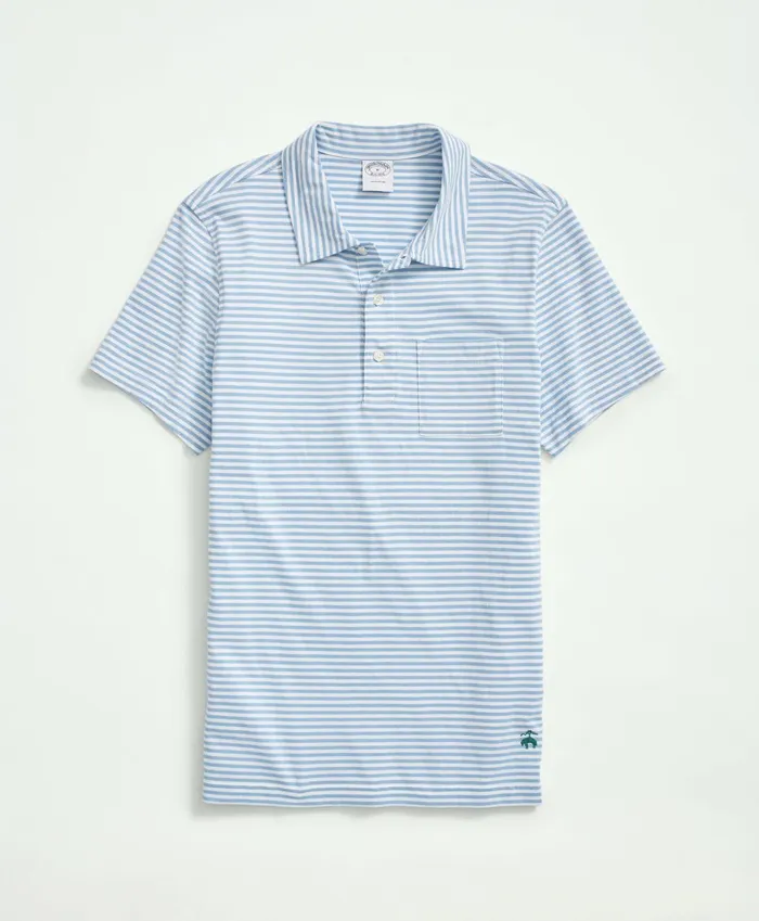 Polo andamp Rugby Shirts Men Brooks Brothers Vintage Washed Cotton Feeder Stripe Polo Shirt Bluewhite