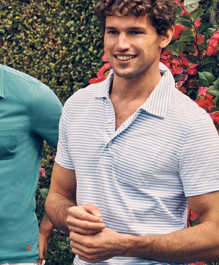 Polo andamp Rugby Shirts Men Brooks Brothers Vintage Washed Cotton Feeder Stripe Polo Shirt Bluewhite