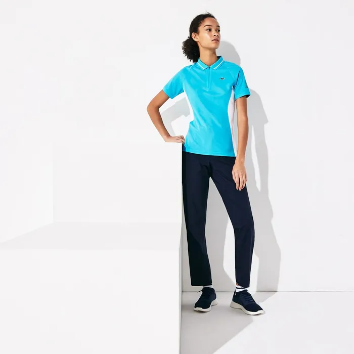 Presidents Cup Breathable Texturized ColorBlocked Golf Polo TurquoiseWhite Womens Lacoste Polos Online Outlet Store