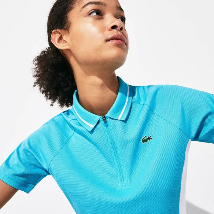 Presidents Cup Breathable Texturized ColorBlocked Golf Polo TurquoiseWhite Womens Lacoste Polos Online Outlet Store
