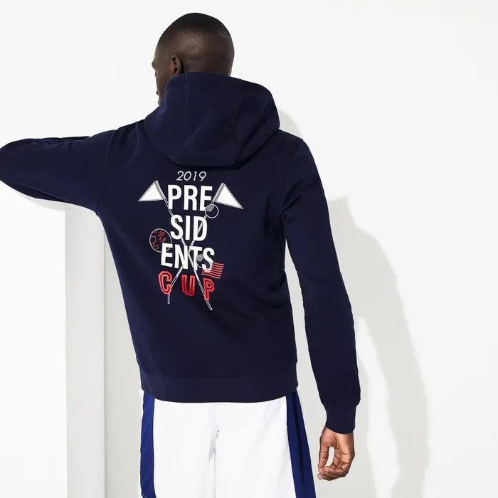 Presidents Cup Hooded BackPrinted Fleece Zip Golf Sweatshirt Navy Blue Mens Lacoste Sweatshirts Popular