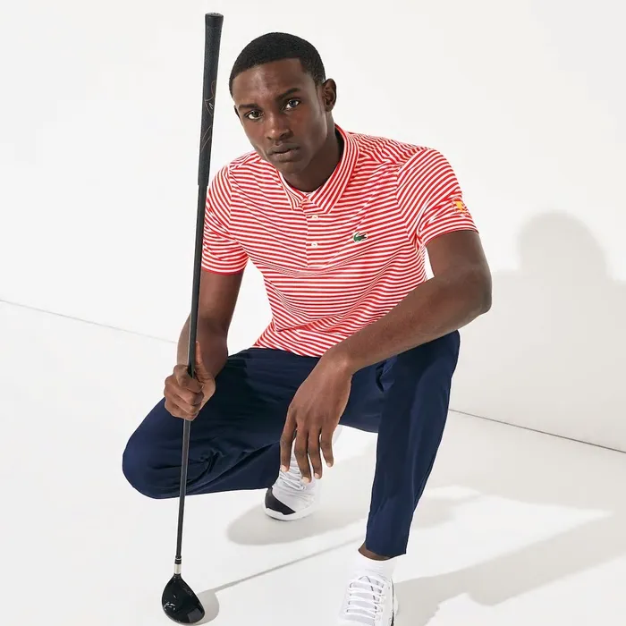 Presidents Cup Pinstriped Breathable Jersey Golf Polo RedWhite Mens Lacoste Polos Shop