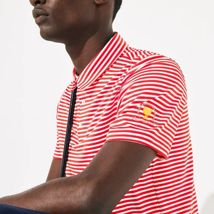 Presidents Cup Pinstriped Breathable Jersey Golf Polo RedWhite Mens Lacoste Polos Shop