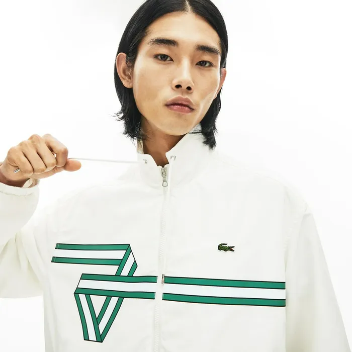 Print Band Zip Heritage Tracksuit Jacket White Mens Lacoste Jackets and Coats Cheap On Sale Print Band Zip Heritage Tracksuit Jacket White Mens Lacoste Jackets and Coats Cheap On Sale