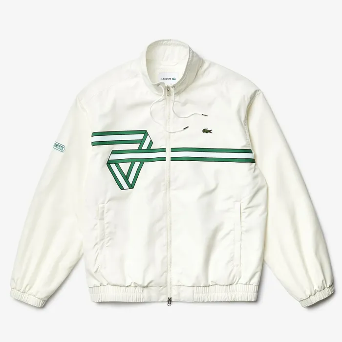 Print Band Zip Heritage Tracksuit Jacket White Mens Lacoste Jackets and Coats Cheap On Sale