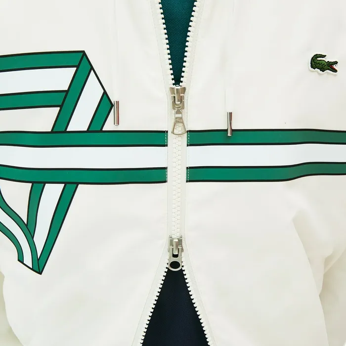 Print Band Zip Heritage Tracksuit Jacket White Mens Lacoste Jackets and Coats Cheap On Sale