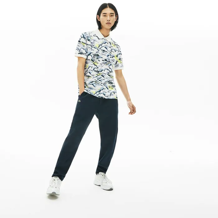 Print Cotton Piqu Classic Fit Polo Shirt PurpleYellowWhite Mens Lacoste Polos Popular