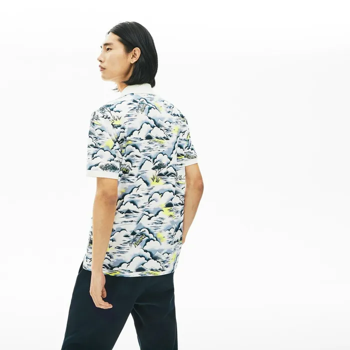 Print Cotton Piqu Classic Fit Polo Shirt PurpleYellowWhite Mens Lacoste Polos Popular