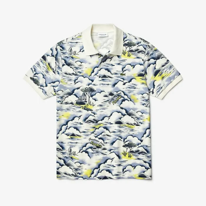 Print Cotton Piqu Classic Fit Polo Shirt PurpleYellowWhite Mens Lacoste Polos Popular