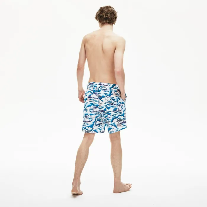 Print Light QuickDry Long Swim Shorts BlueLight PinkWhite Mens Lacoste Swimwear On Sale
