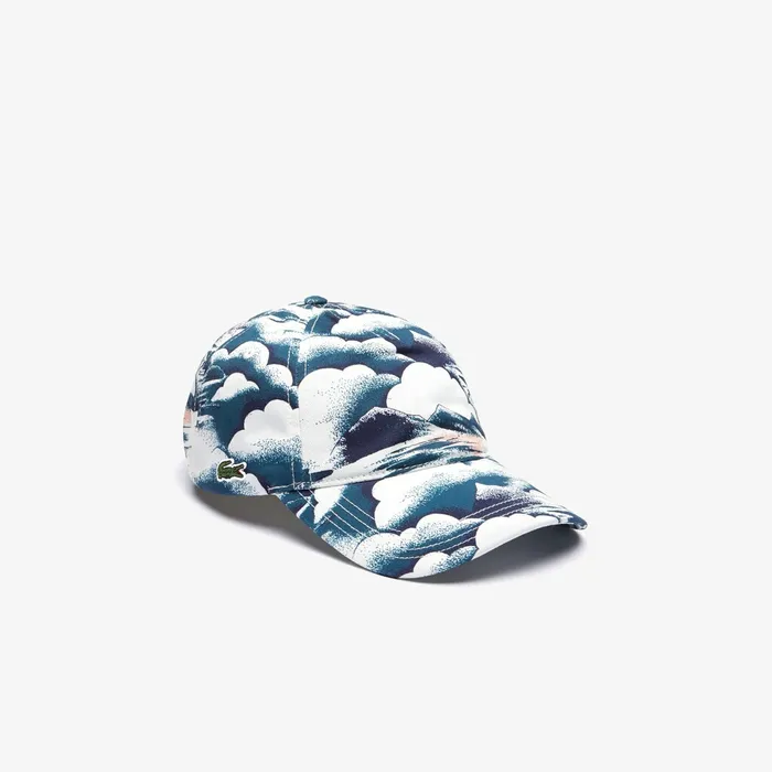 Printed Cotton Cap BlueLight PinkWhite Mens Lacoste Caps and Hats For Sale Online