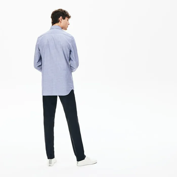 Printed Cotton Poplin Shirt Navy Blue Mens Lacoste Button Down Shirts For Sale Online
