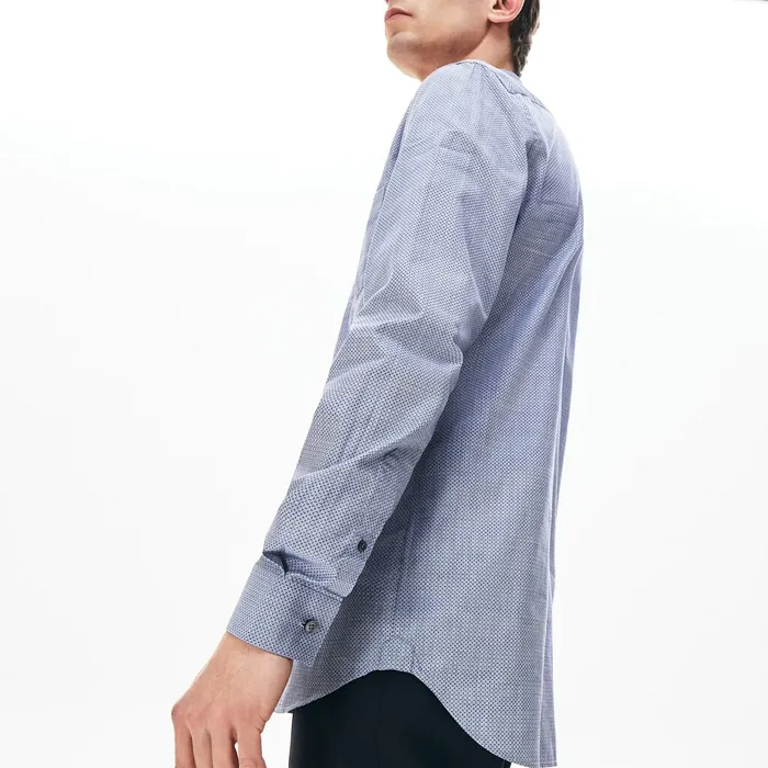 Printed Cotton Poplin Shirt Navy Blue Mens Lacoste Button Down Shirts For Sale Online