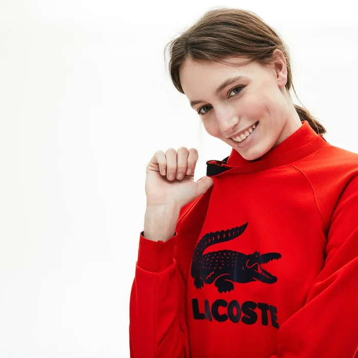 Printed Fleece Sweatshirt RedNavy Blue Womens Lacoste Sweaters and Sweatshirts Online Store