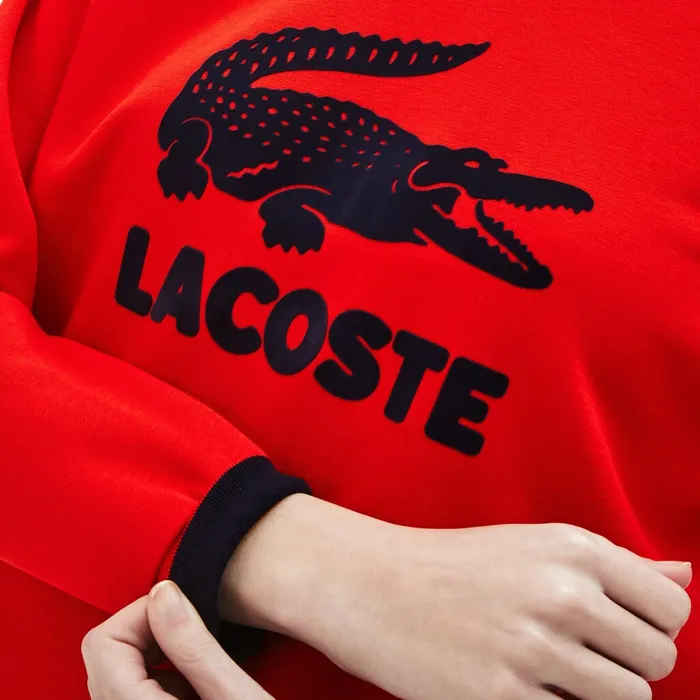 Printed Fleece Sweatshirt RedNavy Blue Womens Lacoste Sweaters and Sweatshirts Online Store
