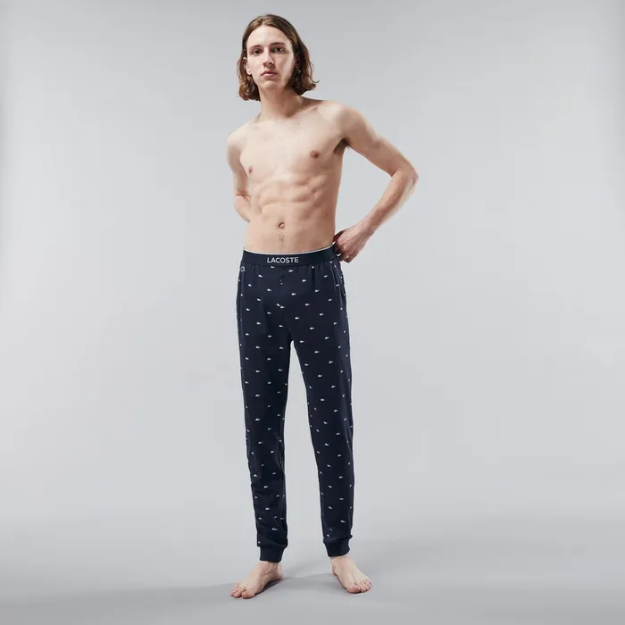 Printed Jersey Pyjama Trousers Navy Blue Mens Lacoste Underwear Online Outlet Store