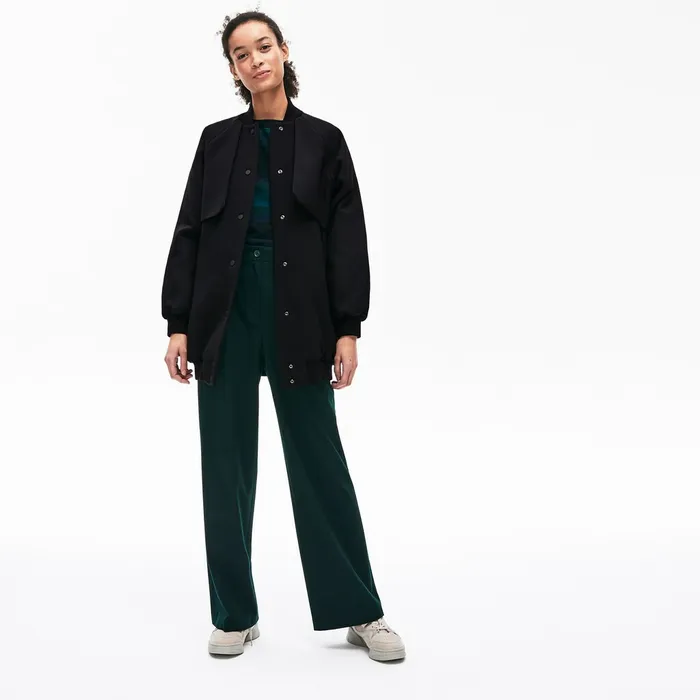 Quilted Lining Long Wool Crepe Bomber Jacket Black Womens Lacoste Jackets and Coats On Sale Quilted Lining Long Wool Crepe Bomber Jacket Black Womens Lacoste Jackets and Coats On Sale