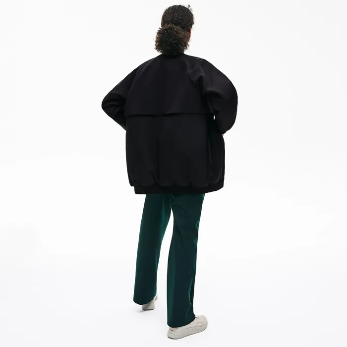 Quilted Lining Long Wool Crepe Bomber Jacket Black Womens Lacoste Jackets and Coats On Sale