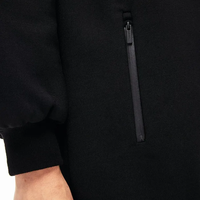 Quilted Lining Long Wool Crepe Bomber Jacket Black Womens Lacoste Jackets and Coats On Sale