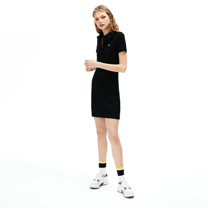 Rainbow Script Collar Polo Dress Black Womens Lacoste Dresses and Skirts USA