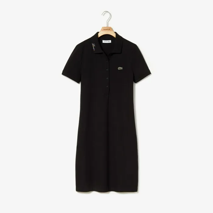 Rainbow Script Collar Polo Dress Black Womens Lacoste Dresses and Skirts USA