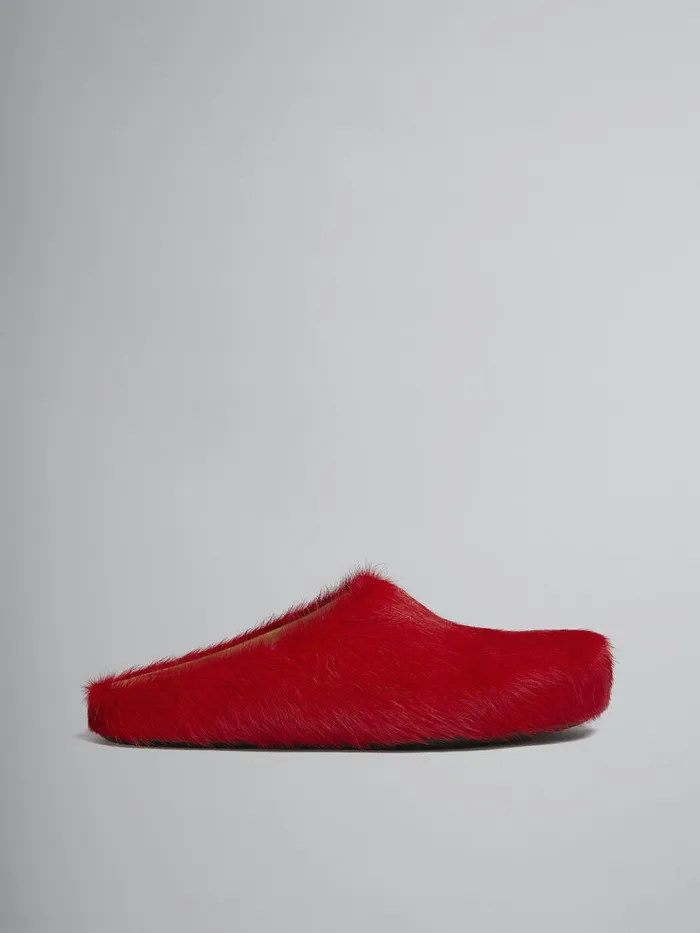 Red Long Hair Calfskin Fussbett Sabot Men Marni Fussbett Sabot