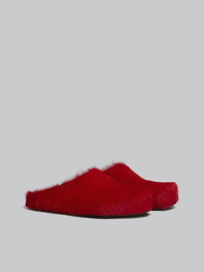Red Long Hair Calfskin Fussbett Sabot Men Marni Fussbett Sabot