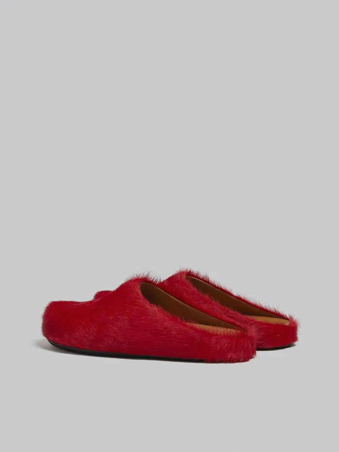 Red Long Hair Calfskin Fussbett Sabot Men Marni Fussbett Sabot
