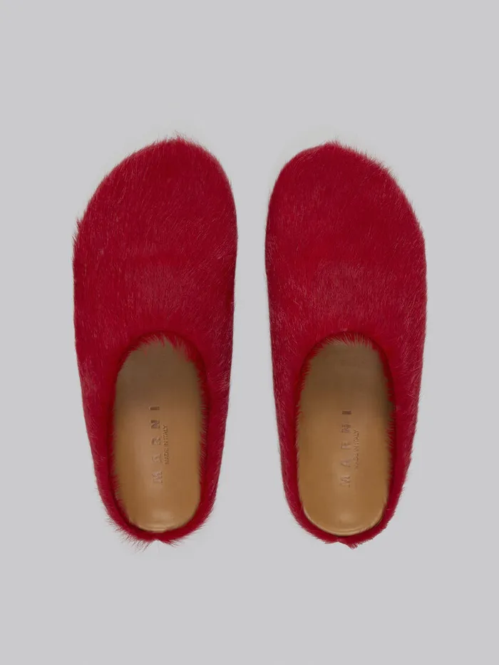 Red Long Hair Calfskin Fussbett Sabot Men Marni Fussbett Sabot