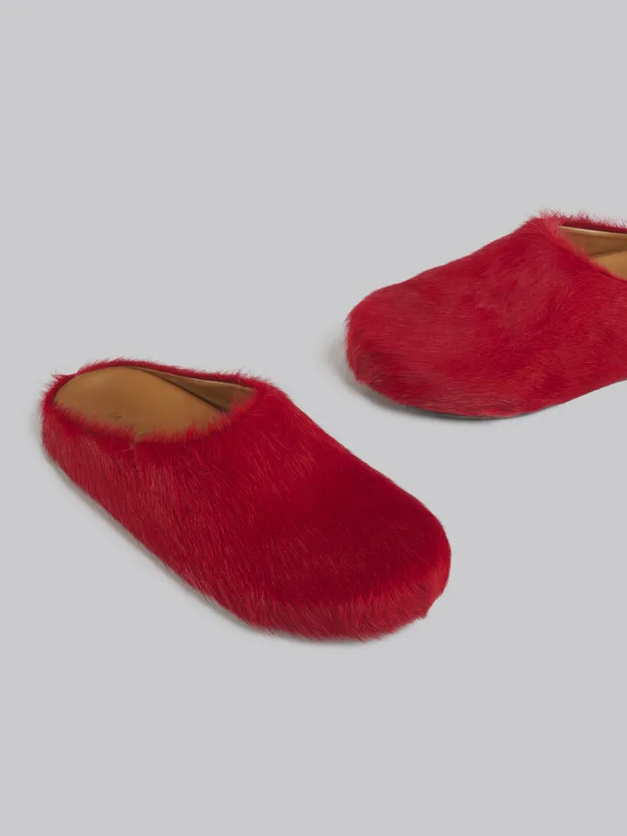 Red Long Hair Calfskin Fussbett Sabot Men Marni Fussbett Sabot
