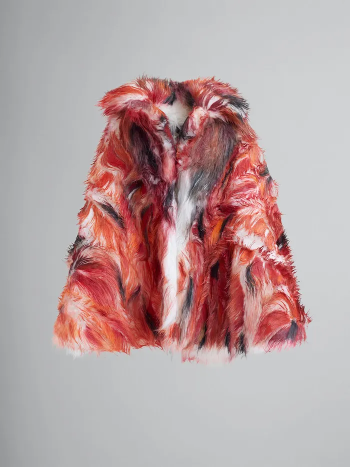 Red Long Hair Flared Coat Women Marni Coats and Jackets