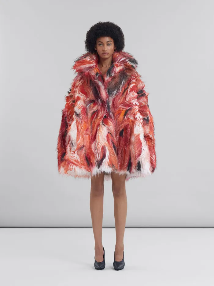 Red Long Hair Flared Coat Women Marni Coats and Jackets