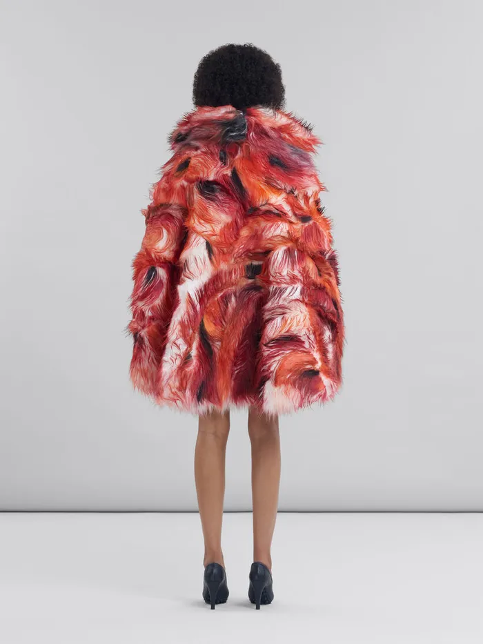 Red Long Hair Flared Coat Women Marni Coats and Jackets