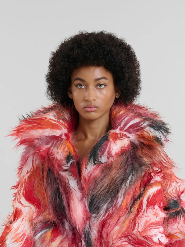 Red Long Hair Flared Coat Women Marni Coats and Jackets