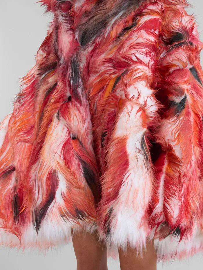 Red Long Hair Flared Coat Women Marni Coats and Jackets