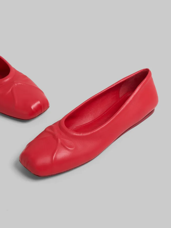 Red Nappa Leather Seamless Little Bow Ballet Flat Women Marni Flats
